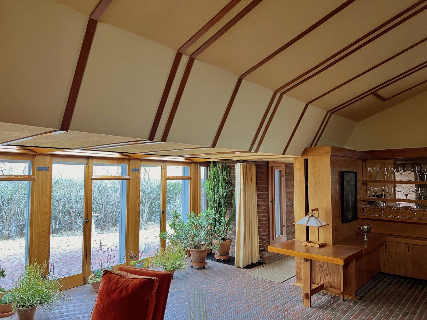 Interior of Willey House showing low entry soffit ceiling